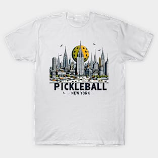 New York Pickleball Skyline with Ball Design T-Shirt